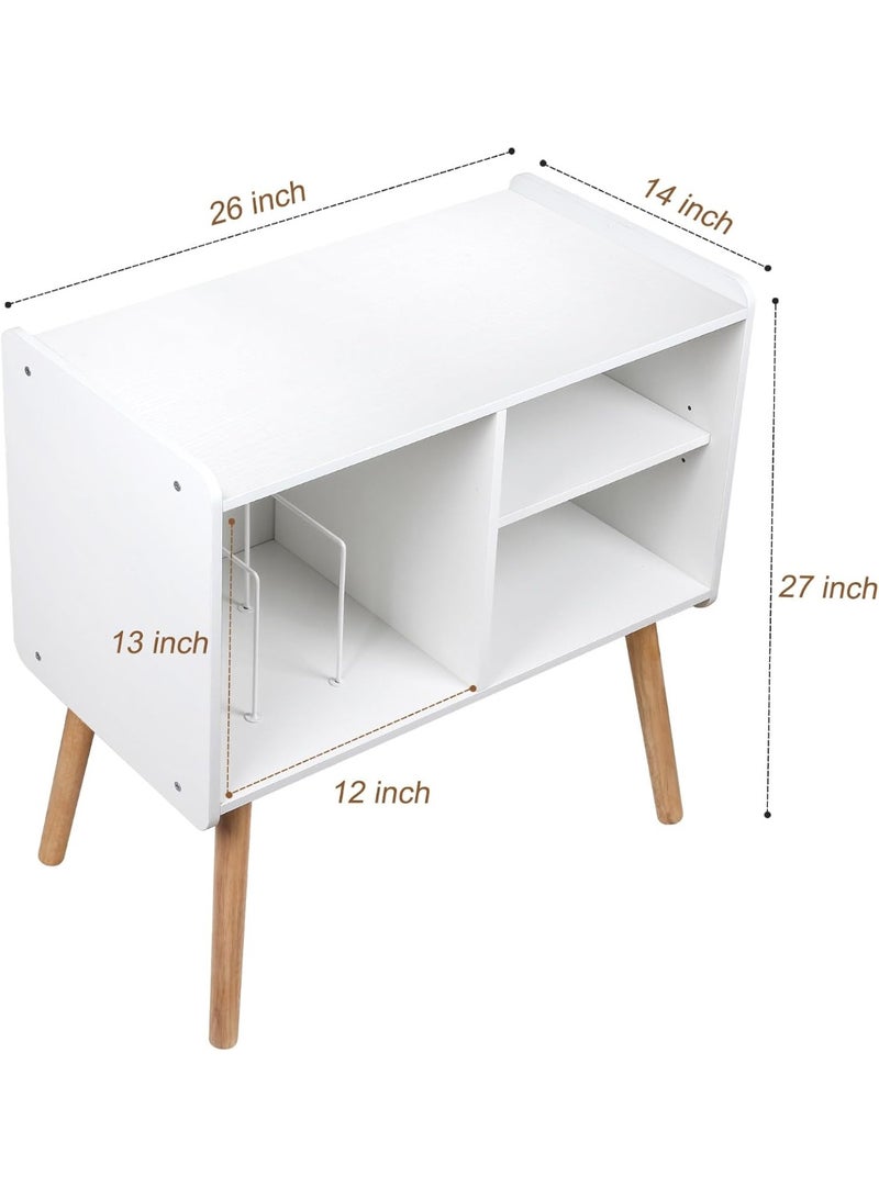 White Record Player Stand with Vinyl Storage, Mid-Century Modern Record Player Table, Turntable Stand for Living Room, Office, Record Storage Cabinet Up to 100 Albums - Image 3